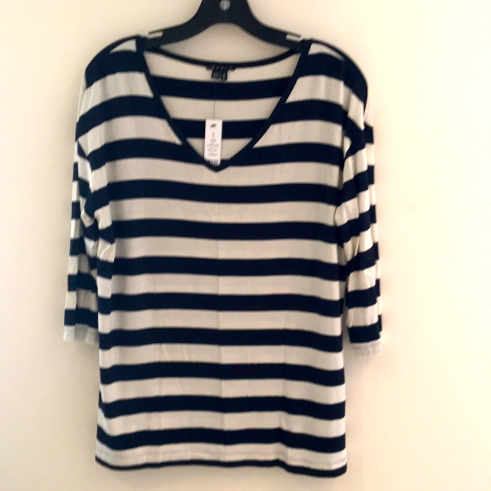 Theory Sz M striped knit top Iv/Nvy